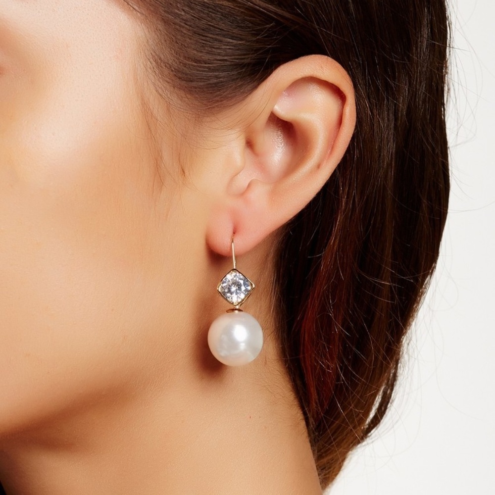 Square Crystal Thread Pearl Earrings